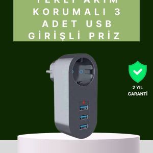 Termal Akım Korumalı 3 USB'li Güvenli Priz – Akıllı Akım Dengeleme