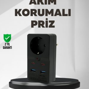 Tip Akım Koruma Prizi 10A 2500W USB Type C Destekli