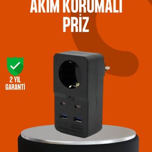 Akım Korumalı Priz 4 USB Type C Destekli Yüksek Isı Dayanımlı