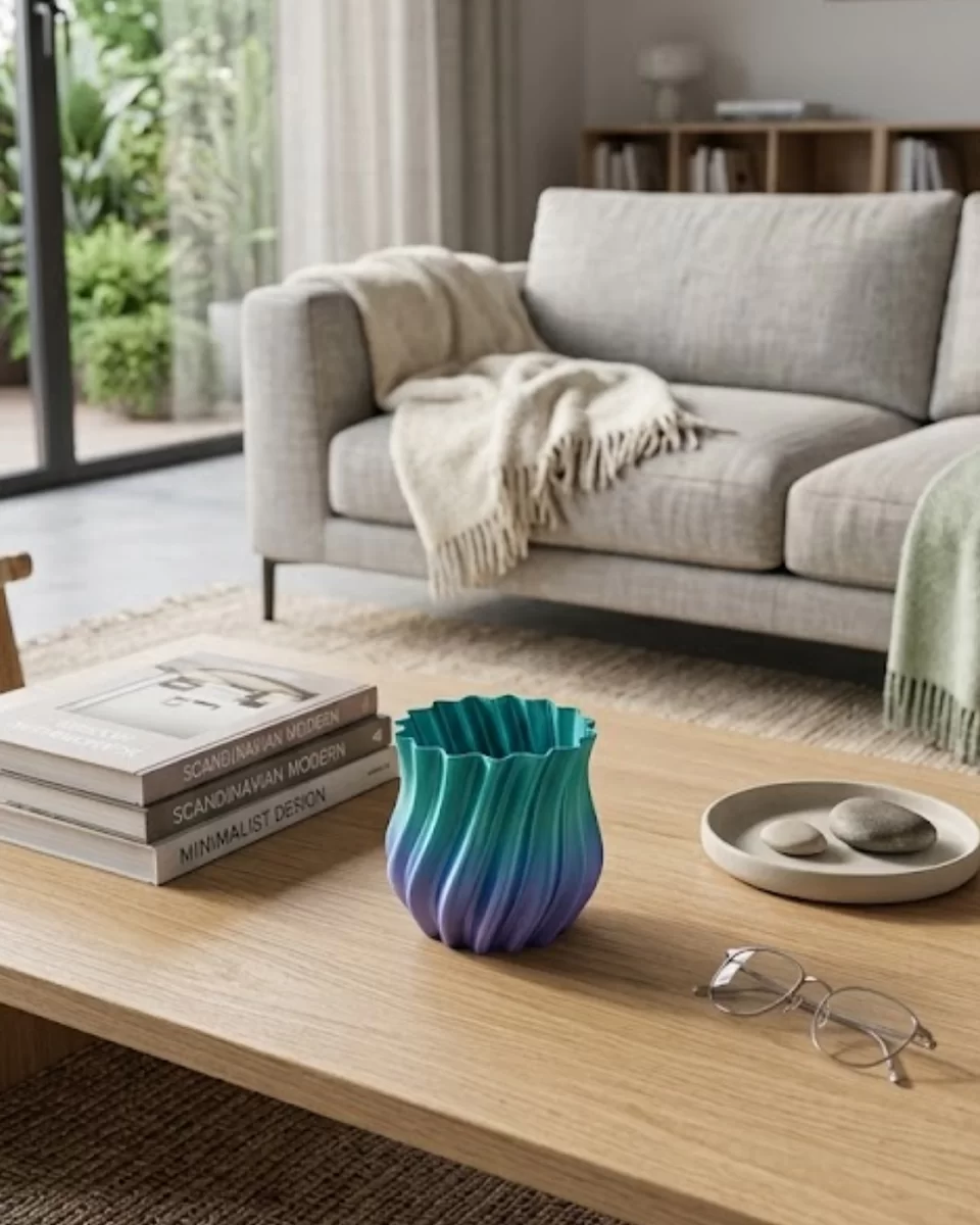 3D Kıvrımlı Mavi Vazo Modern Dekoratif Şık Ev Aksesuarı