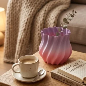 3D Kıvrımlı Pembe Lila Vazo Modern Dekoratif Şık Ev Aksesuarı