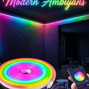 Dekoratif RGB LED Şerit Neon Işık 3 Metre Su Geçirmez Uzaktan Kumandalı Ortam Aydınlatması