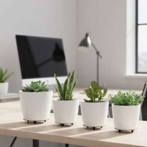 4’lü 3D Beyaz Minimal Dekoratif Vazo Ayaklı Saksı Takımı
