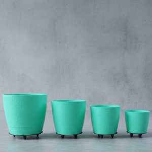 4’lü 3D Yeşil Dekoratif Saksı Takımı Ayaklı Modern Vazo Seti