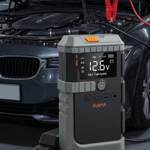 Taşınabilir Araç Çalıştırma Jump Starter Hava Pompası Dijital Basınç Göstergeli Güç Bankası