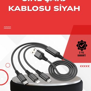 Dayanıklı Metal Başlıklı 3’ü 1 Arada Şarj Kablosu – Tüm Cihazlarla Uyumlu