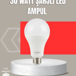 30W Şarjlı LED Ampul E27 Duy Enerji Tasarruflu Soğuk Beyaz