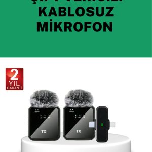 Canlı Yayın ve Video Çekimleri İçin Çiftli Kablosuz Yaka Mikrofon