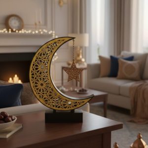 3D Hilal Yıldız Dekor 23x23 cm Ramazan Özel Masa Üstü Süs
