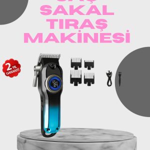 Profesyonel Saç Kesme Makinesi – 2000 mAh Şarjlı LCD Ekranlı