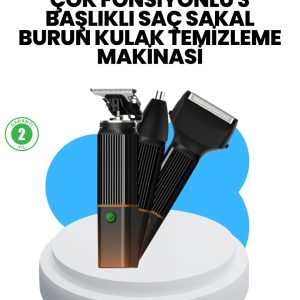 3’ü 1 Arada Erkek Bakım Makinesi – Paslanmaz Çelik Başlıklı Şarjlı Tıraş Seti