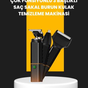 USB-C Şarjlı 3 in 1 Erkek Bakım Cihazı – Sessiz Motorlu Saç ve Sakal Kesme Makinesi