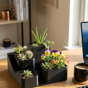 3D Baskı Kaktüs ve Sukulent Saksı Seti Çok Katlı Şık Ev Ofis Dekoru