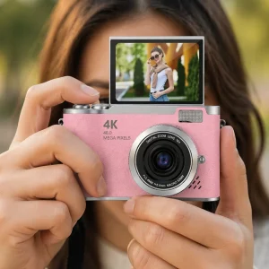 48 MP Vlog Kamera 1080P Video Flip Screen Uzun Pil Ömrü Selfie Kamera