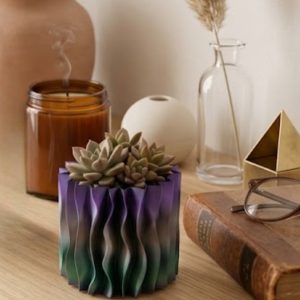 Sanatsal Dalga Desenli Mor 3D Baskı Dekoratif Vazo Ev Dekorasyonu
