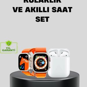 S8 Ultra Akıllı Saat ve Bluetooth Kablosuz Kulaklık 2’li Set