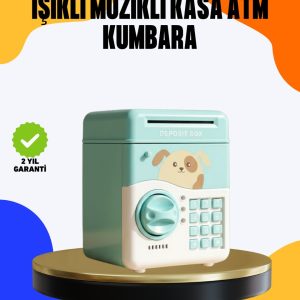 Çocuklar İçin Su Yeşili ATM Kasa Tasarımlı Şifreli Kumbara