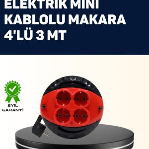 Ev ve Ofis İçin 3 Metre Kablolu 4 Priz Makarası