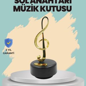 Altın Nota Sol Anahtarı Müzik Box Döner Mekanizmalı Hediyelik