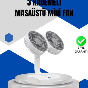 Ayarlanabilir Hızlı Çift Başlıklı Masaüstü Fan – Gece Lambalı Serinletici