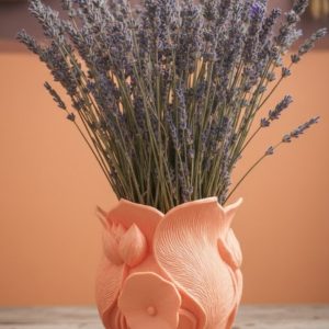 Turuncu Çiçek Desenli 3D Dekoratif Vazo Modern Masaüstü Aksesuar