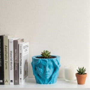 Sanatsal Kadın Yüzü Ağaç Detaylı 3D Baskı Dekoratif Vazo Saksı