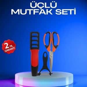 Profesyonel Mutfak Makas Seti – Kesim Makası + Soyacak + Bileyici