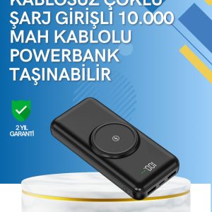 iPhone ve Android Uyumlu 10000mAh Powerbank – Hem Kablolu Hem Kablosuz
