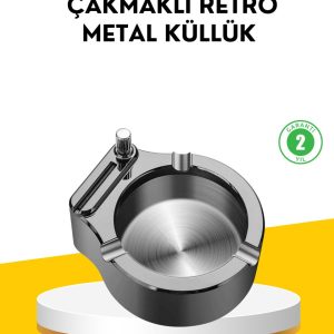 Çakmaklı Küllük Paslanmaz Metal Yuvarlak Tasarım