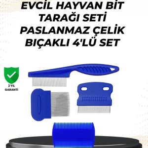 4 Parçalı Evcil Hayvan Tarak Seti – Paslanmaz Çelik Dişli Ergonomik Saplı