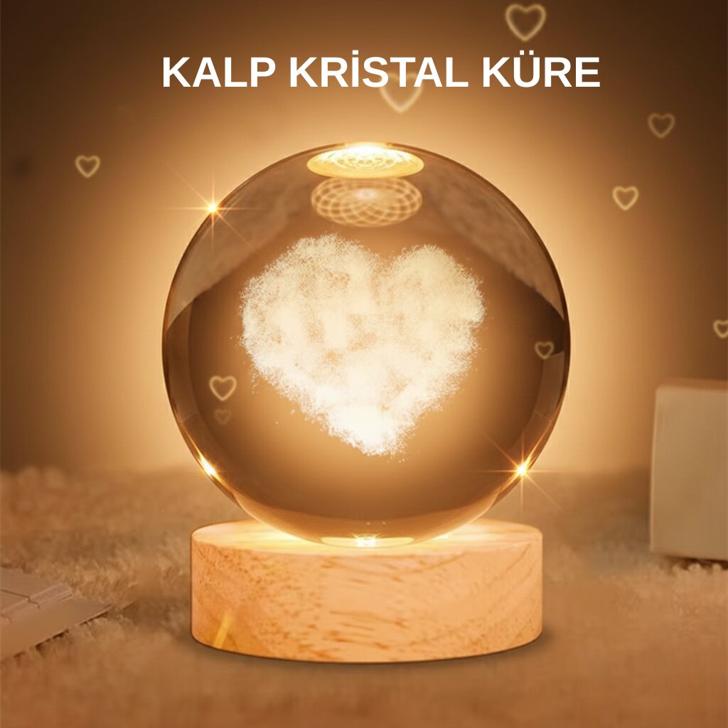Kalpli Işıklı Cam Küre Ahşap Standlı Dekoratif Gece Lambası
