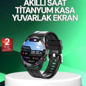 Akıllı Saat Titanyum Kasa Yuvarlak Ekran Alarm Uyku ve Sağlık Takibi Titreşimli