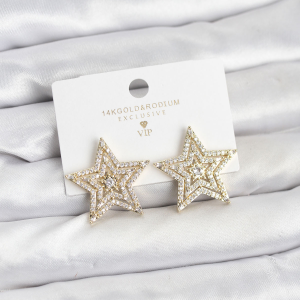 Pirinç Gold Renk Yıldızlı Model Zincir Bağlantılı Ear Cuff Küpe Seti 5886