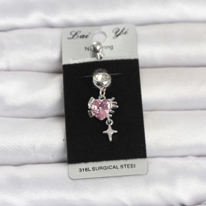 316L Cerrahi Çelik Pembe Zirkon Taşlı Model Göbek Piercing 5886