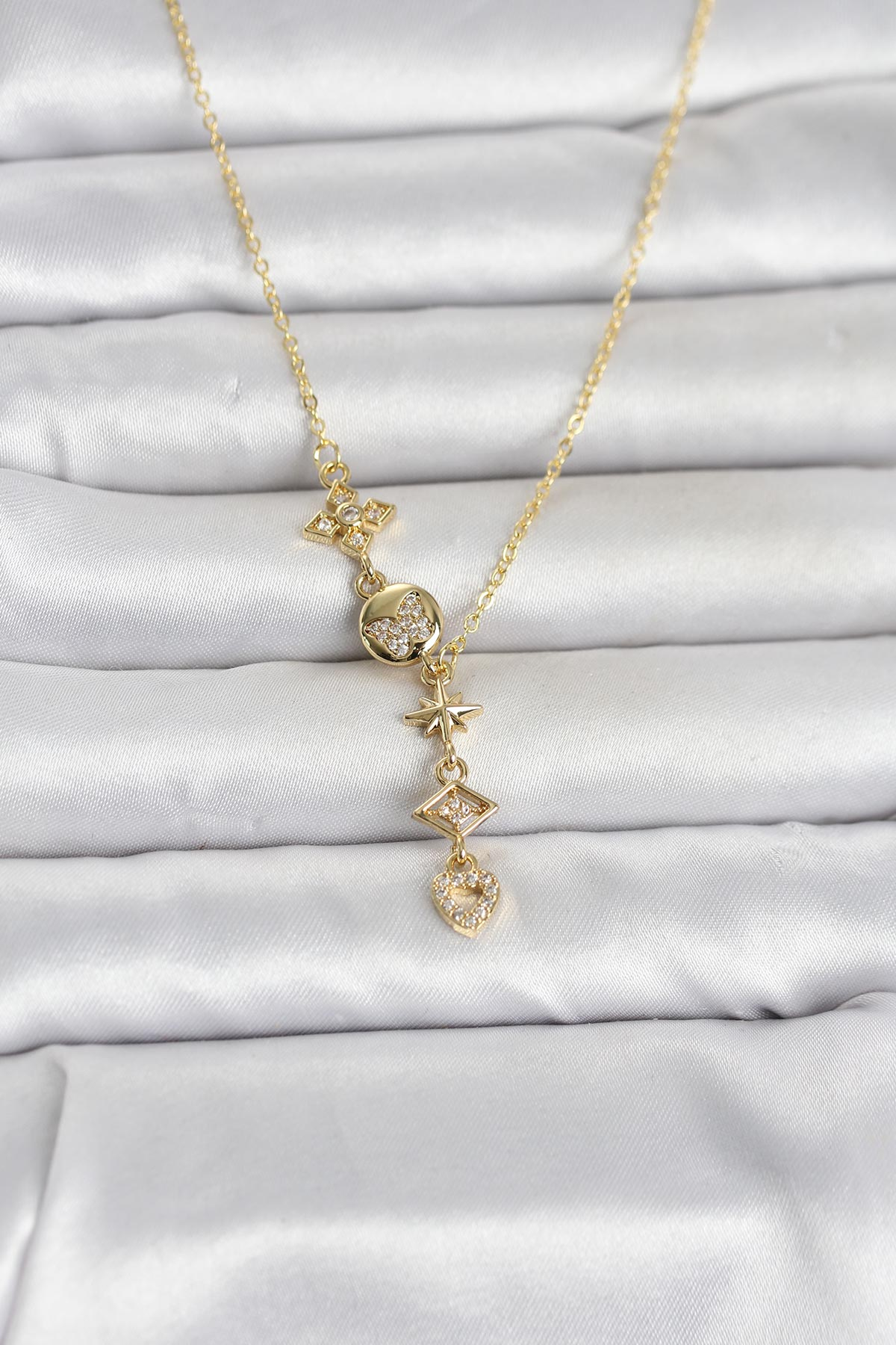 316L Çelik Gold Renk Zincir Gold Altın Model Kadın Kolye 5886