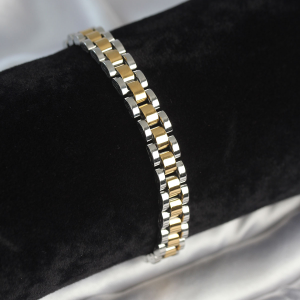 316L Çelik Gold ve Gümüş Renk 7 mm Kalınlık Erkek Bileklik 5886