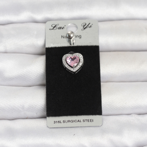 316L Cerrahi Çelik Pembe Kalp Model Göbek Piercing 5886
