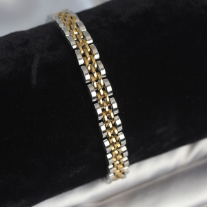 316L Çelik 7 mm Kalınlıkta Gold ve Gümüş Renkli Erkek Bileklik 5886