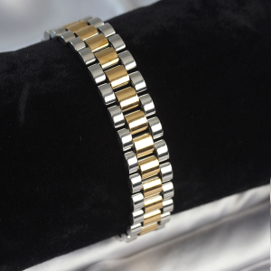 316L Çelik Gold ve Gümüş Renk 12 mm Kalınlık Erkek Bileklik 5886