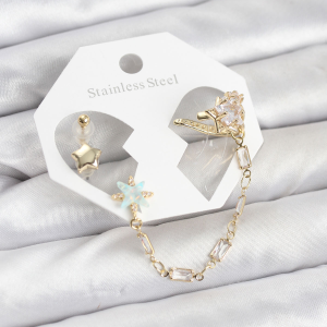 Pirinç Gold Renk Zirkon Taşlı Zikzak Küpe 5886