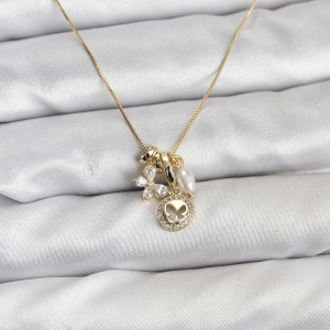 Pirinç Sedef Sallantılı Mermer Desenli Kelebek Model Gold Renk Vintage Kadın Küpe 5886