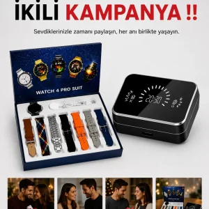 Powerbank Aynalı Bluetooth Kulaklık Ve Akıllı Saat Seti ANC Özelliği Dokunamatik