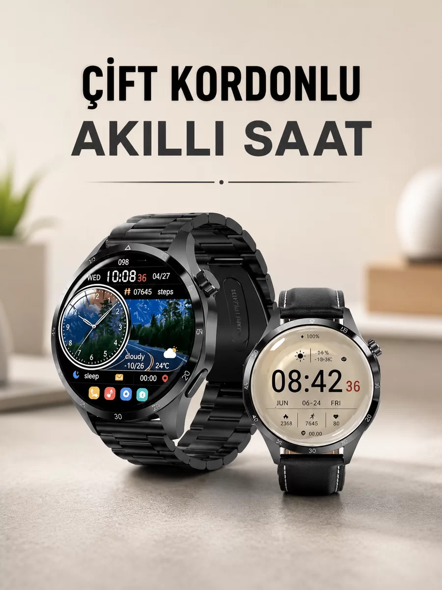 Çift Kordonlu Yüksek Çözünürlüklü Akıllı Saat Uyku İzleyici & Spor Modları 1 Çift Kordonlu Yüksek Çözünürlüklü Akıllı Saat Uyku İzleyici & Spor Modları