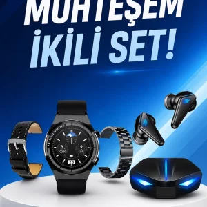 Kablosuz Bluetooth Bağlantılı Kulaklık ve Dokunmatik Ekran Akıllı Saat Arama Cevaplama
