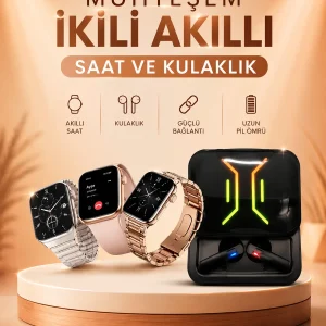Wireless Şarjlı Akıllı Saat ve Dijital Göstergeli Kablosuz Bluetooth Kulaklık Nabız Ölçer