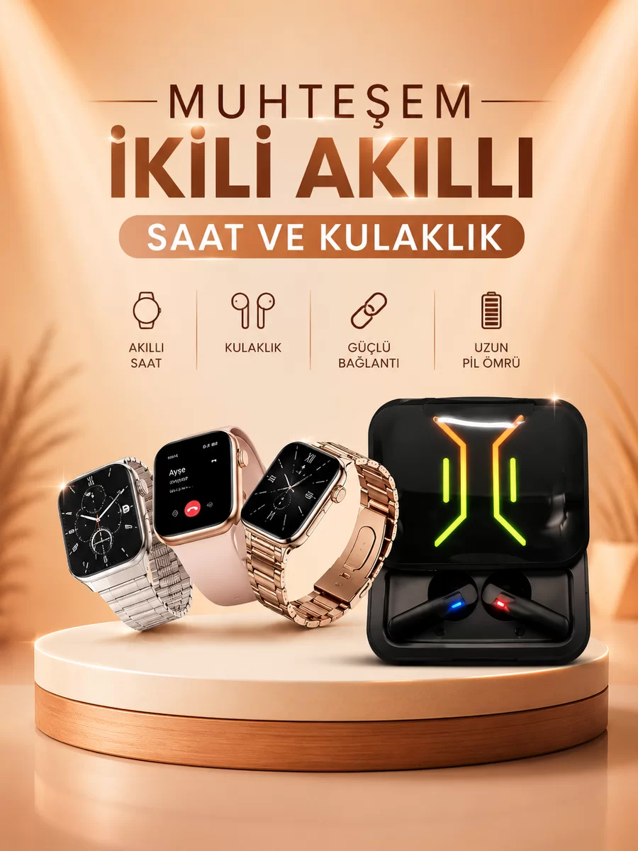 Wireless Şarjlı Akıllı Saat ve Dijital Göstergeli Kablosuz Bluetooth Kulaklık Nabız Ölçer 1 Wireless Şarjlı Akıllı Saat ve Dijital Göstergeli Kablosuz Bluetooth Kulaklık Nabız Ölçer