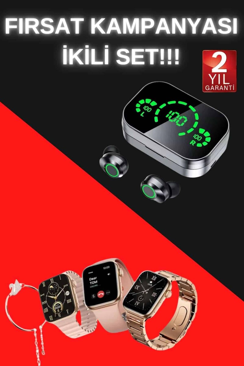 Yeni Nesil Kaliteli Akıllı Saat ve Kablosuz Bluetooth Kulaklık Yüksek Ses Kaliteli 1 Yeni Nesil Kaliteli Akıllı Saat ve Kablosuz Bluetooth Kulaklık Yüksek Ses Kaliteli