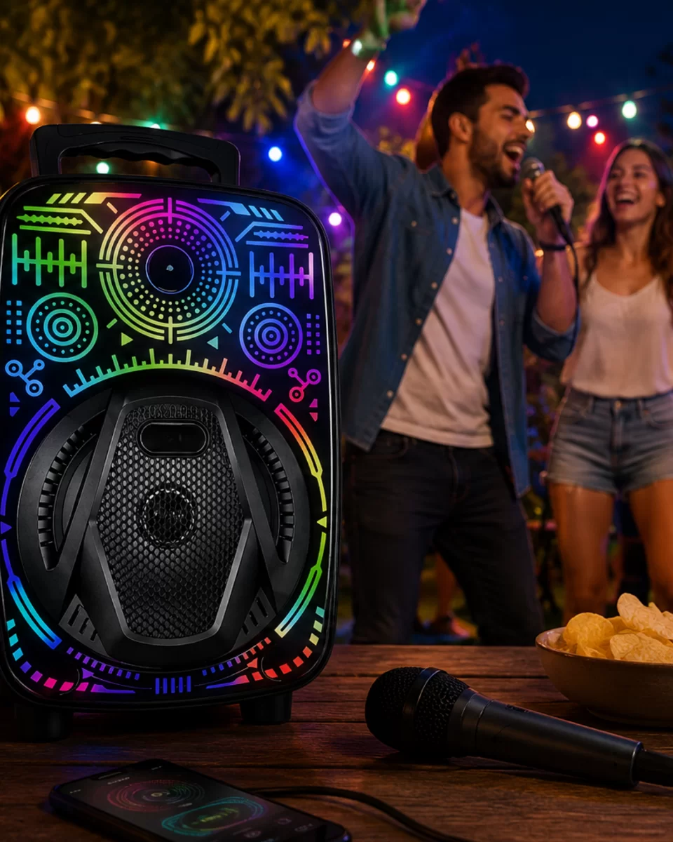 8 İnç Taşınabilir Karaoke Hoparlör Mikrofonlu RGB Işıklı Bluetooth Speaker 1 8 İnç Taşınabilir Karaoke Hoparlör Mikrofonlu RGB Işıklı Bluetooth Speaker