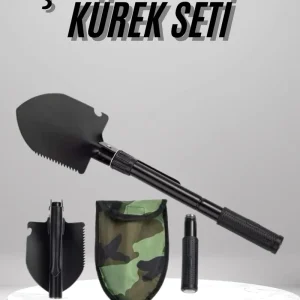 Pusulalı Katlanabilen Portatif Çantalı Mini Kazma Kürek Seti