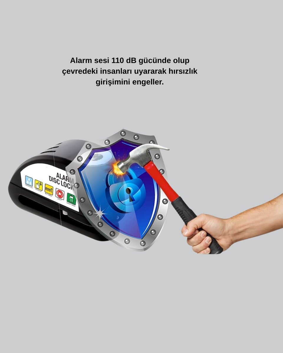 110 dB Alarmlı Disk Fren Kilidi Su Geçirmez Çelik Gövde Motosiklet Güvenlik 5 110 dB Alarmlı Disk Fren Kilidi Su Geçirmez Çelik Gövde Motosiklet Güvenlik - Görsel 5